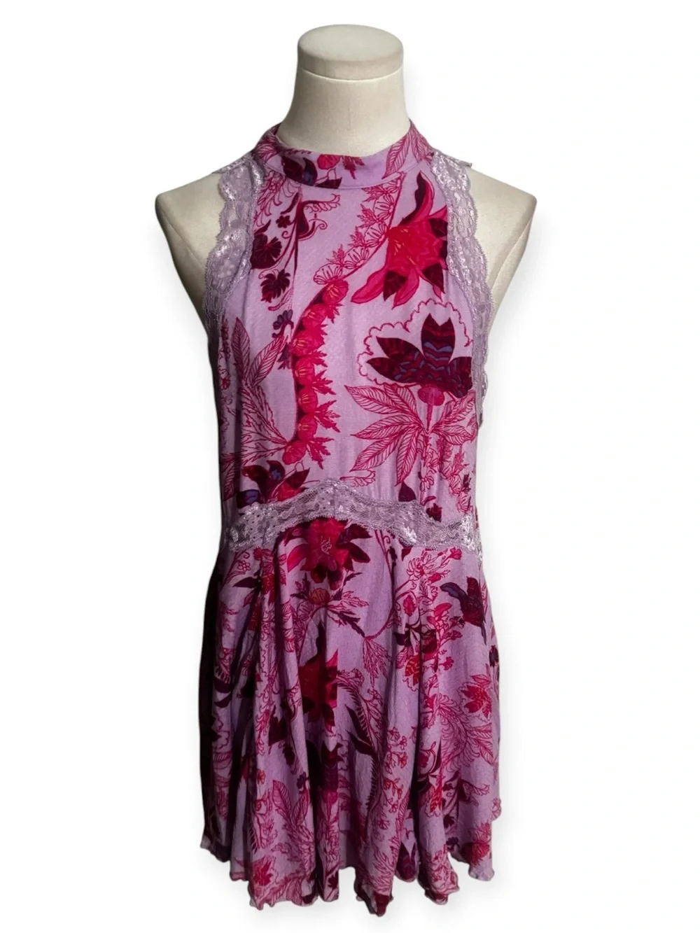 FREE PEOPLE FP Intimately Printed She Moves Chemise Mini Halter Dress Floral XS